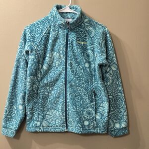 Columbia Girls Size L 14/16 Full Zip Green Abstract  Printed Fleece Girls